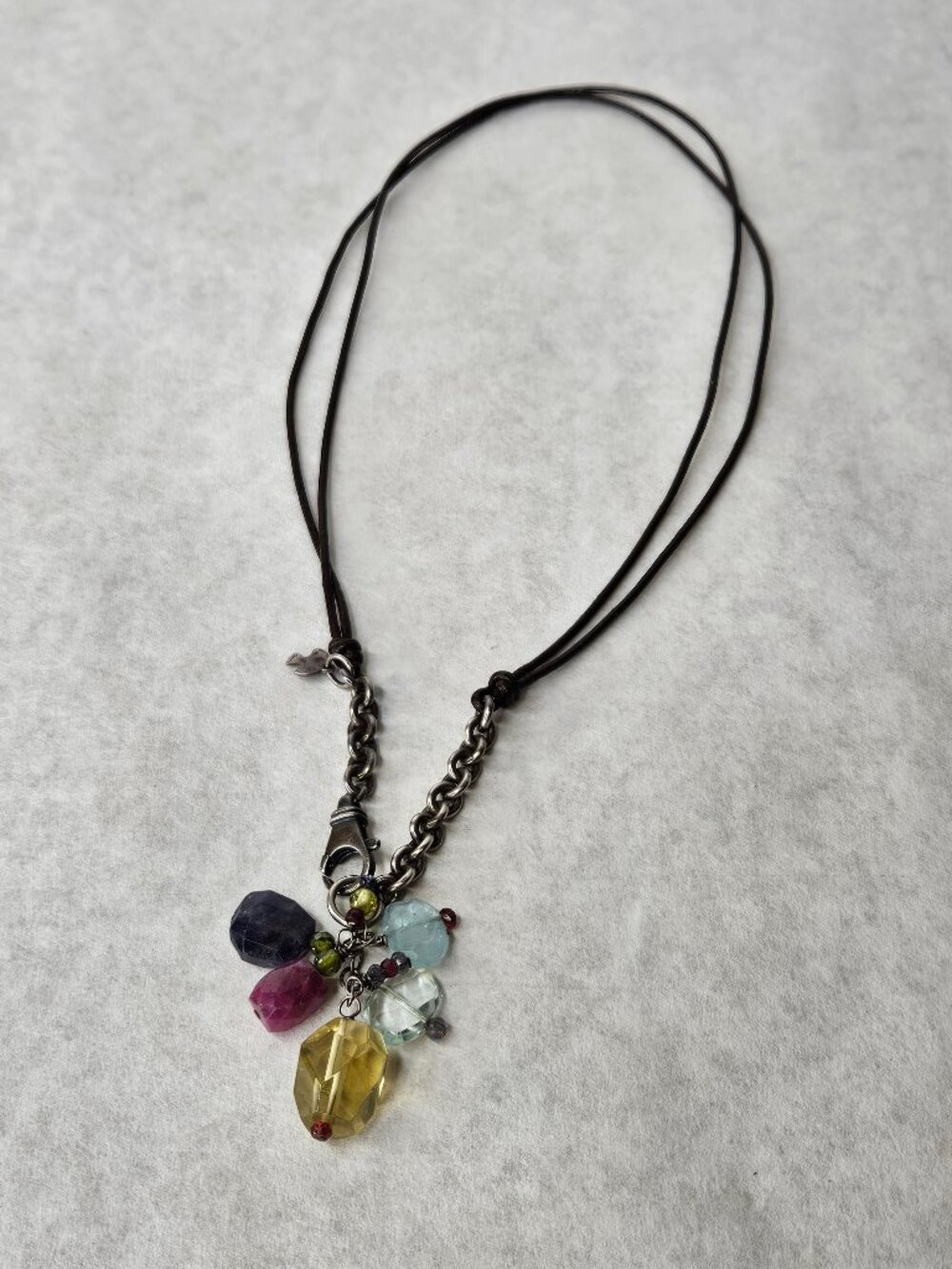 Peyote Bird 925 Sterling Silver Multi Colored Rainbow Stone Strand Necklace 15in